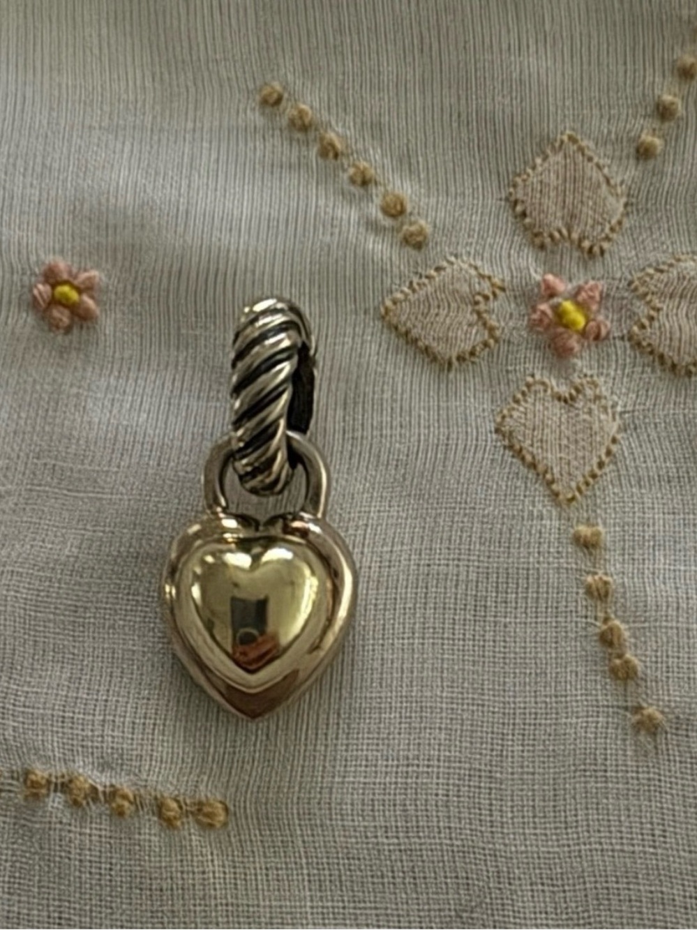 David Yurman Two-Tone Heart Charm Pendant in Silver and Gold
